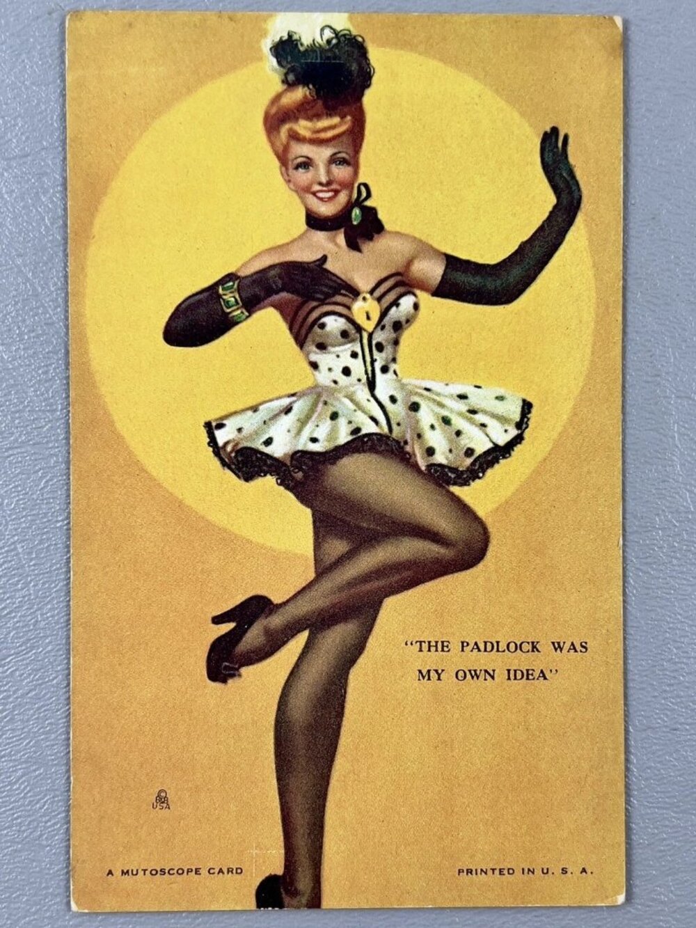 Vintage Mutoscope Pin Up Card The Padlock Was My Own Idea Risque Burlesque Showg